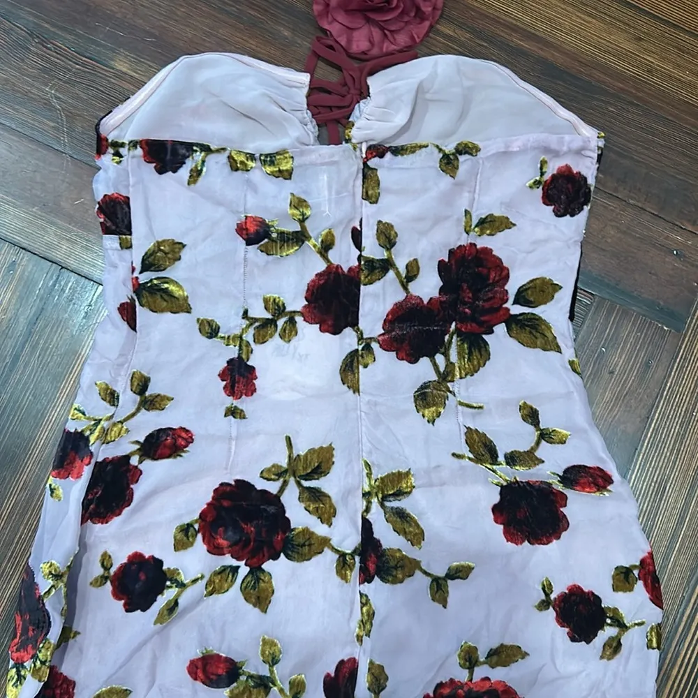 Princess polly strapless pink velvet floral dress - Image 3