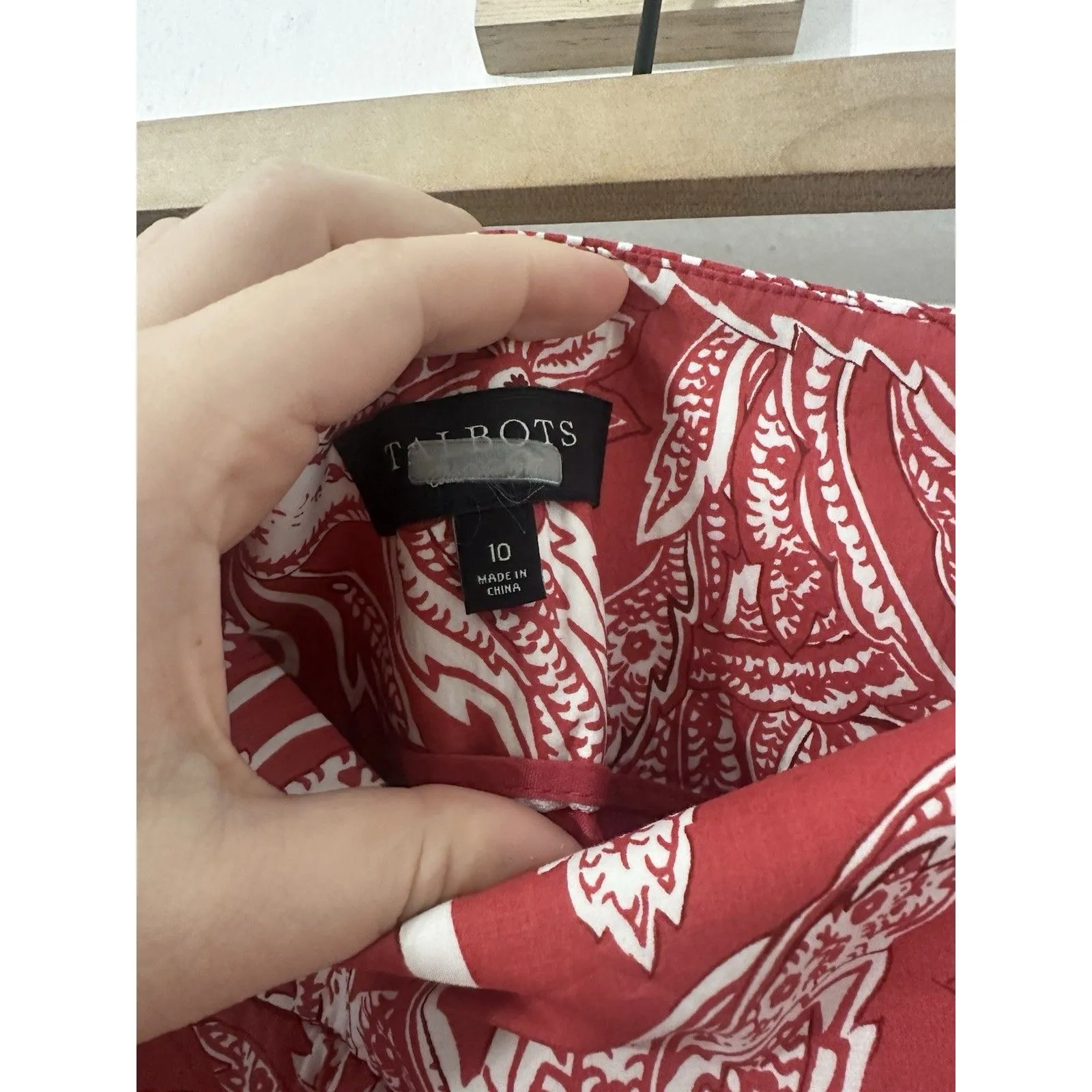 Talbots Coral Red Paisley Floral Print A Line Boho Skirt Festival Sz 10 Lined - Image 4