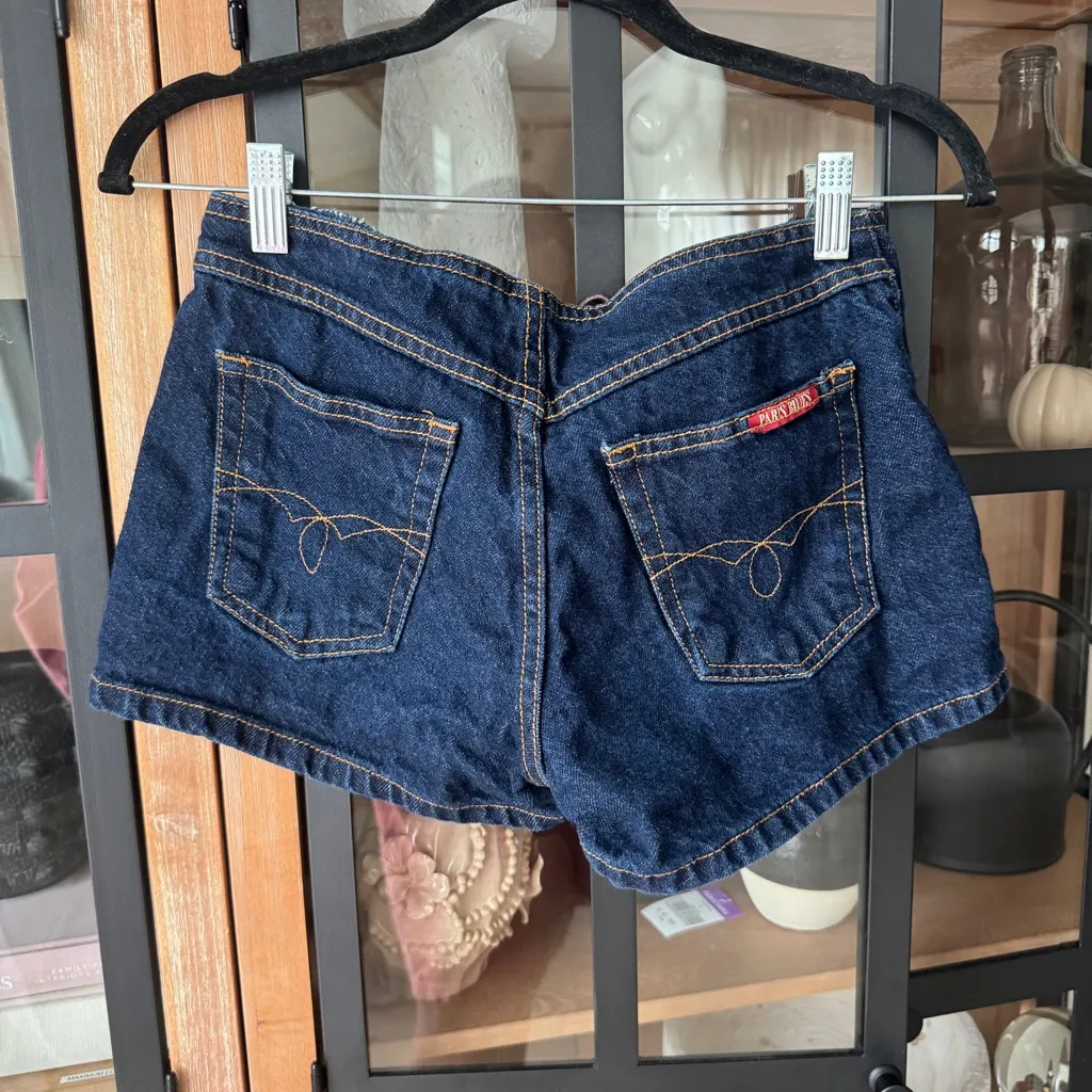 Vintage y2k Paris Blues low rise denim shorts lace up micro jean 90s dark wash - Image 2