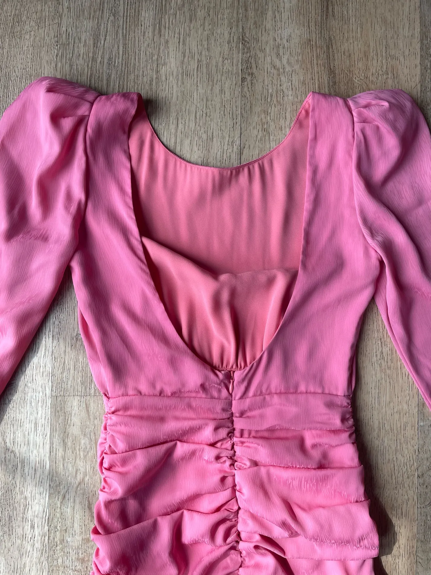 NBD x Revolve Pink Ruched Long Sleeve Puff Shoulder Mini Dress XS - Image 5