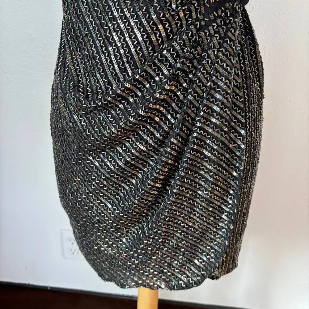 Silk Black Embellished Mini Wrap Dress - Image 6