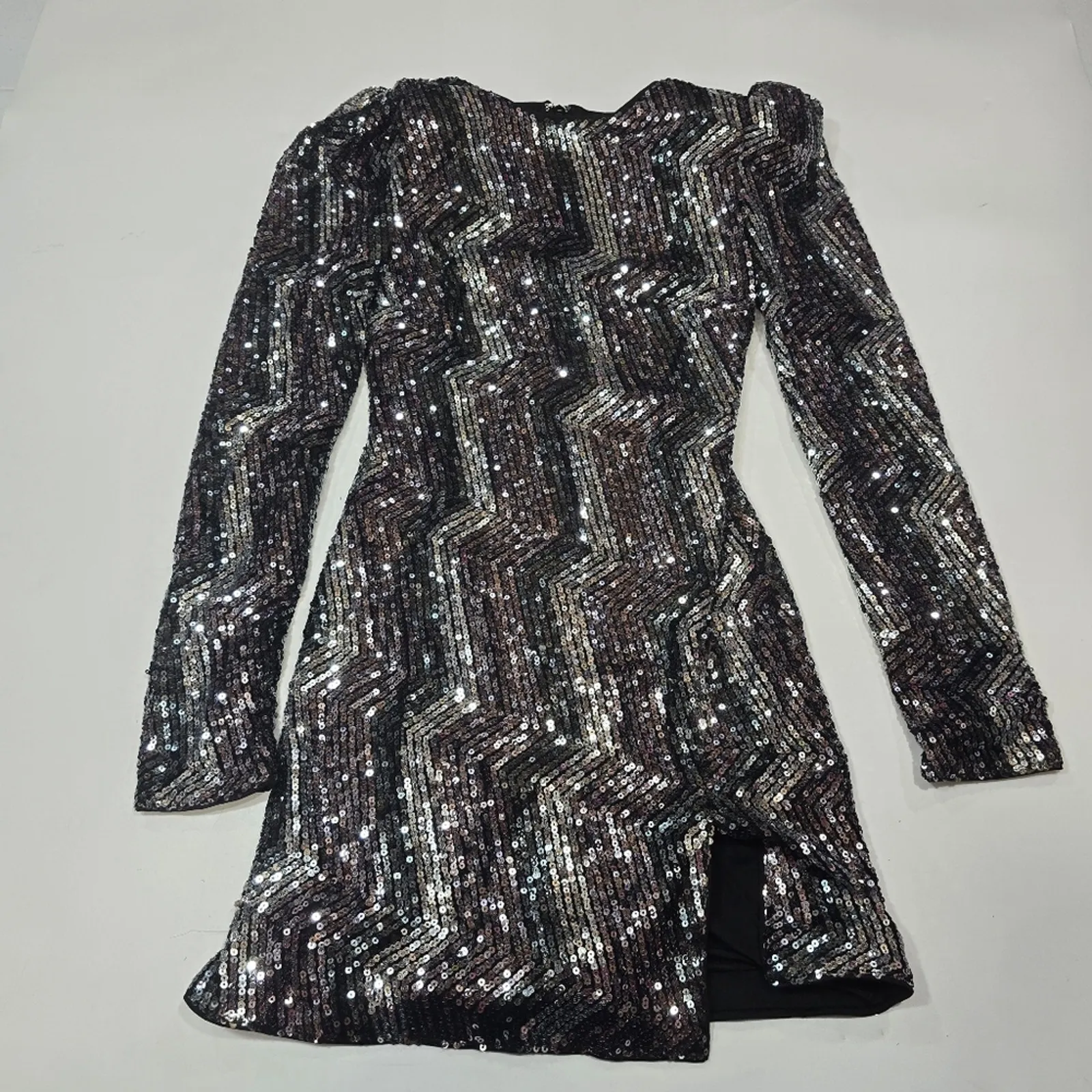 Michael Costello Leanne Mini Dress in Metallic Silver XS - Image 3