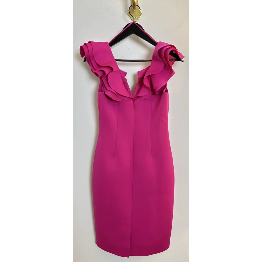 ELIZA J Scuba V-Neck Ruffled Cap Sleeve Sheath Dress in Pink Size US 8 - Image 5