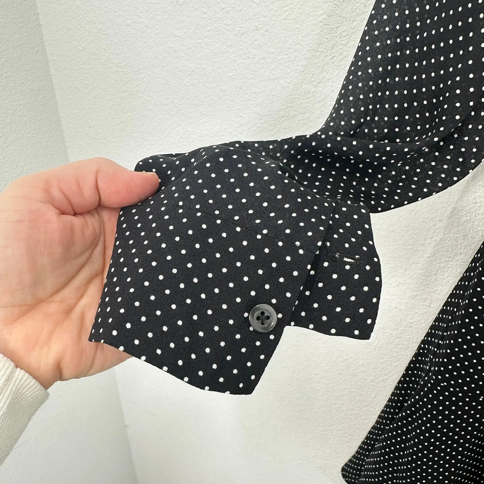 A.L.C. Black White Polka Dot 100% Silk Long Sleeve Mini Dress Size 4 Fit & Flare - Image 9