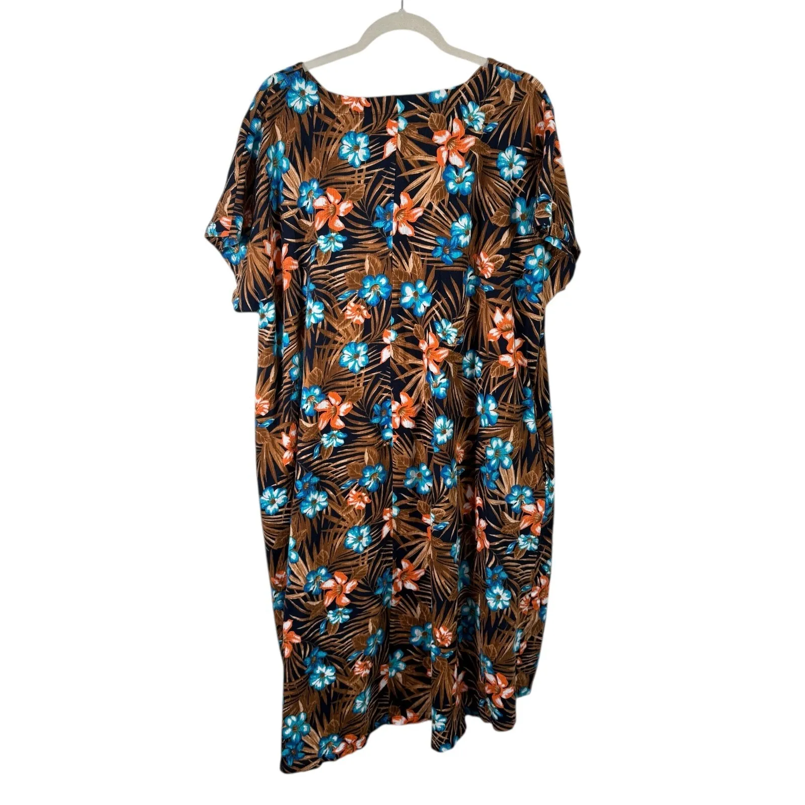 Lands End Multicolor Floral Shirt Dress Cotton Tropical Preppy Womens Large - Image 8