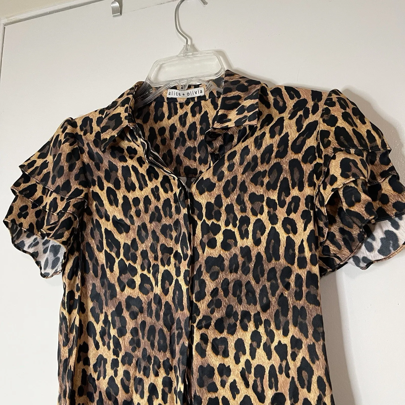 ALICE + OLIVIA Jude Tunic Leopard Short Sleeve Mini Shirtdress XS $395‎ - Image 3
