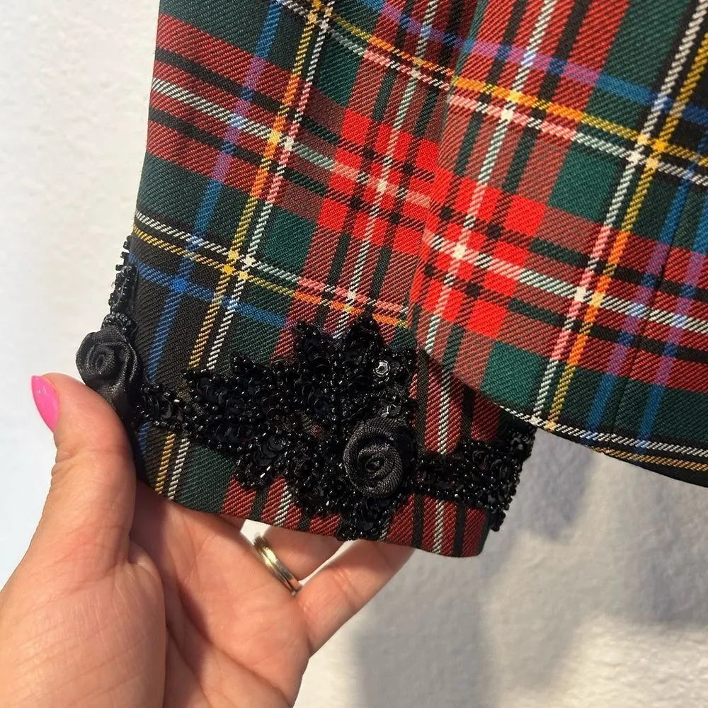 The J. Peterman Company Tartan Plaid embellished Blazer Women's Size 12 Red - Image 8