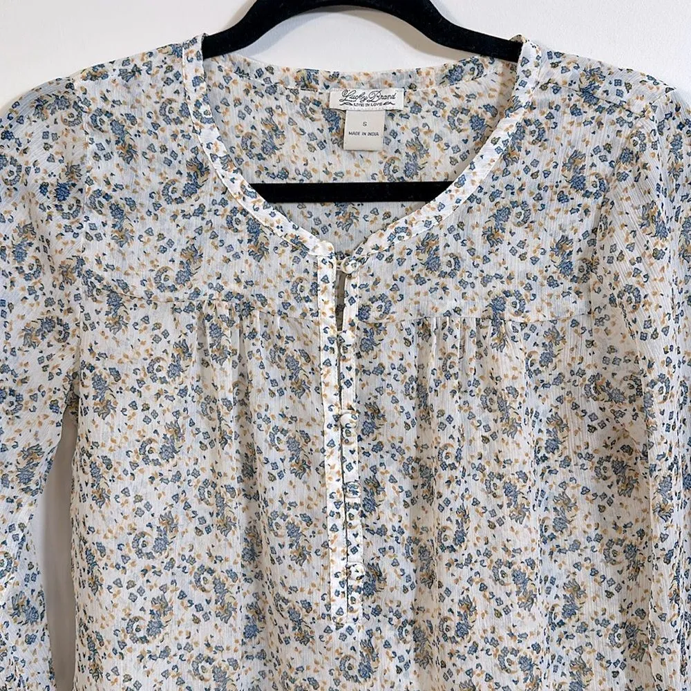 Lucky Brand Semi Sheer Floral Longsleeve Top Women Small - Image 3