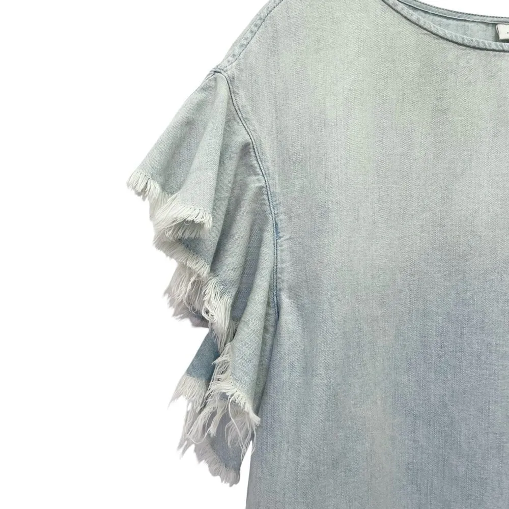 NWT AG Jeans The Shannon Top Chambray Blue Fringe Sleeve Blouse Size Small NEW - Image 7