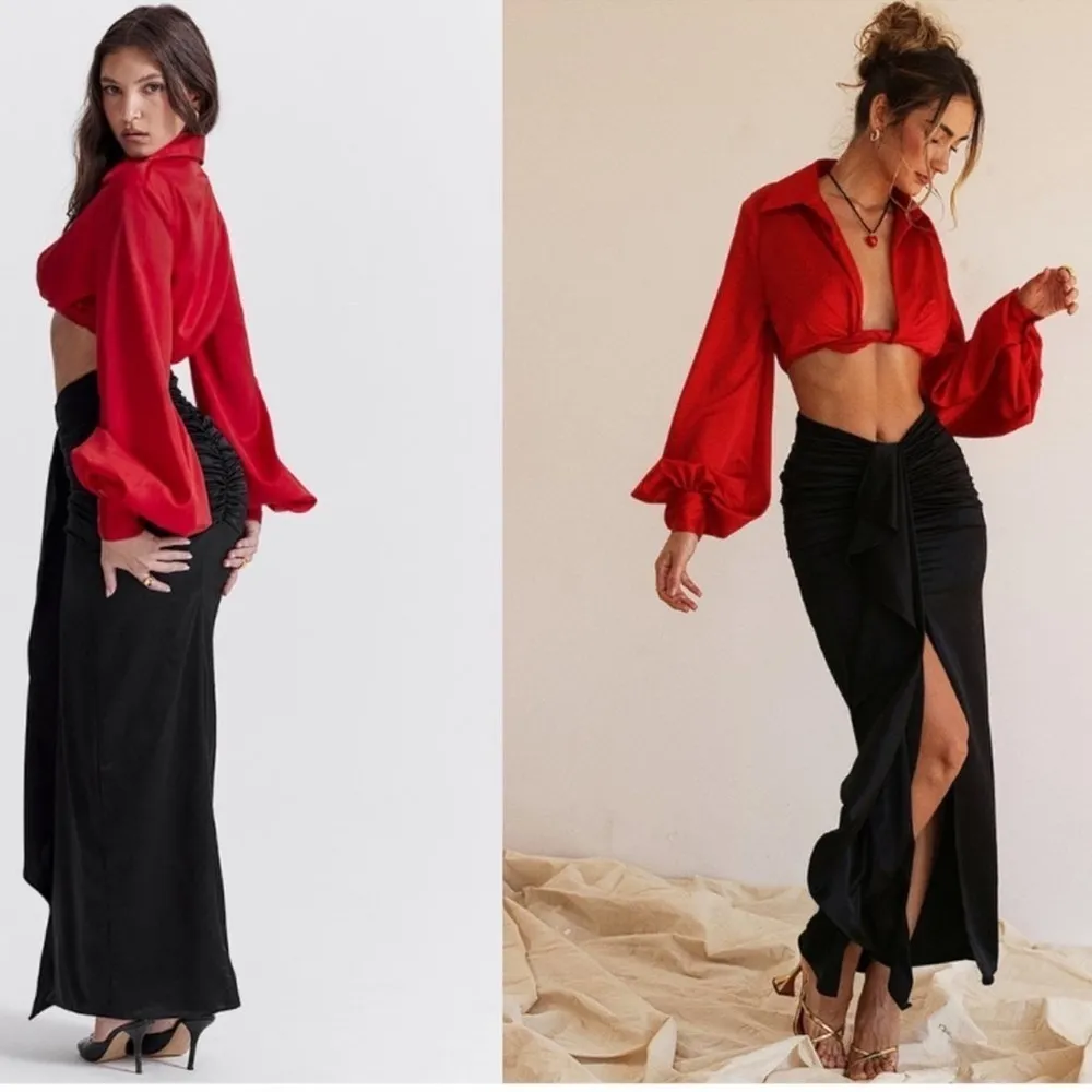 NWOT House of CB Arla Silk Maxi Black Skirt sz XS - Image 4