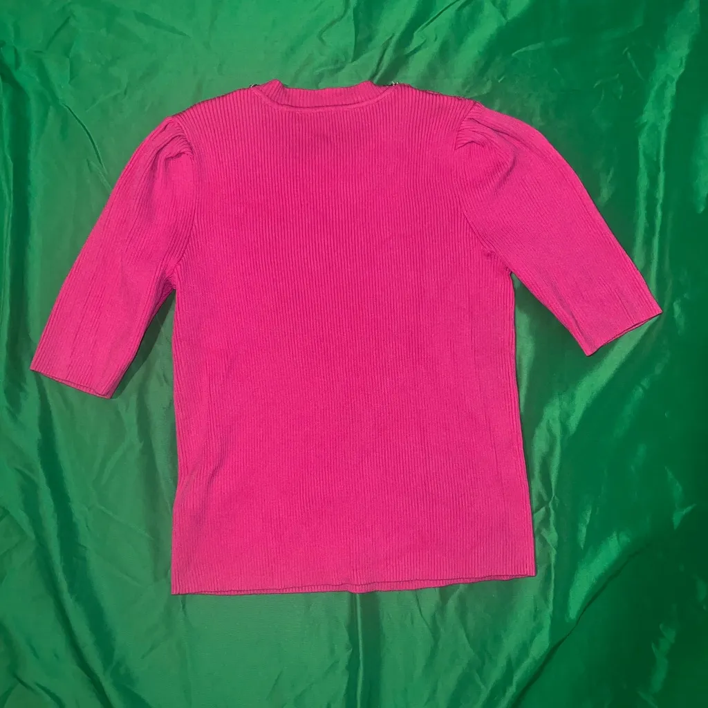 Nanette Lepore Fuchsia Knit Top with Embellished Neckline size Small - Image 2