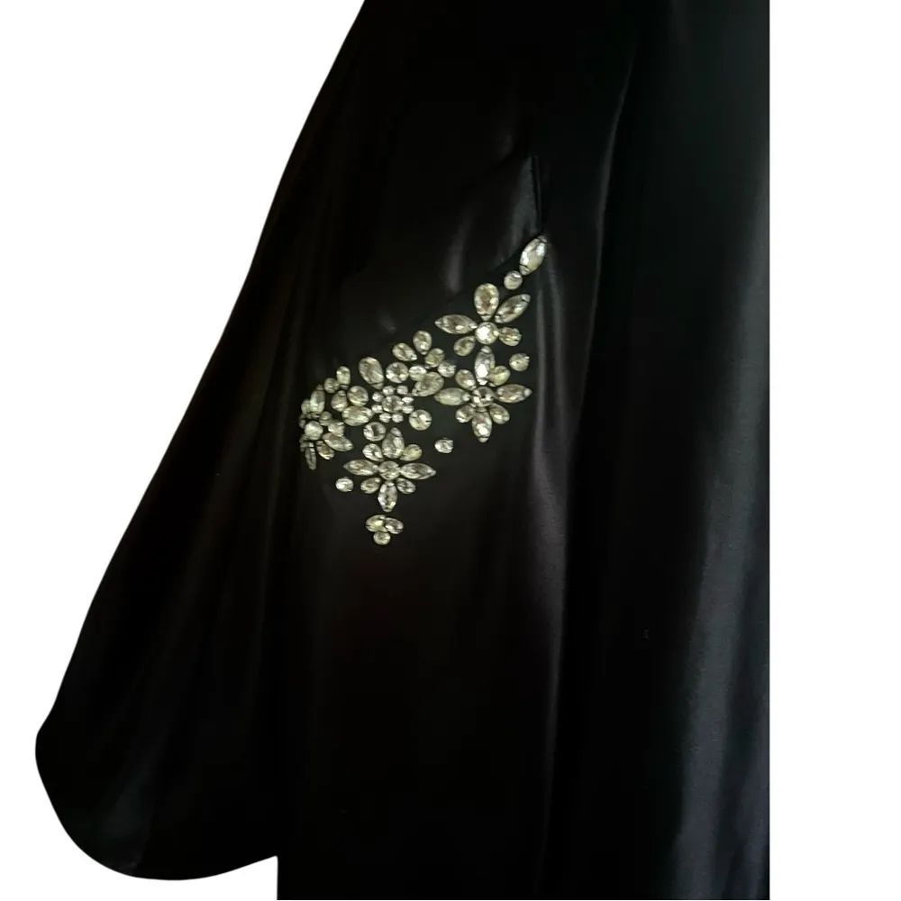 CLARISSE Black V Neck Satin look Rhinestone pockets and lace up back. Size 8 - Image 10