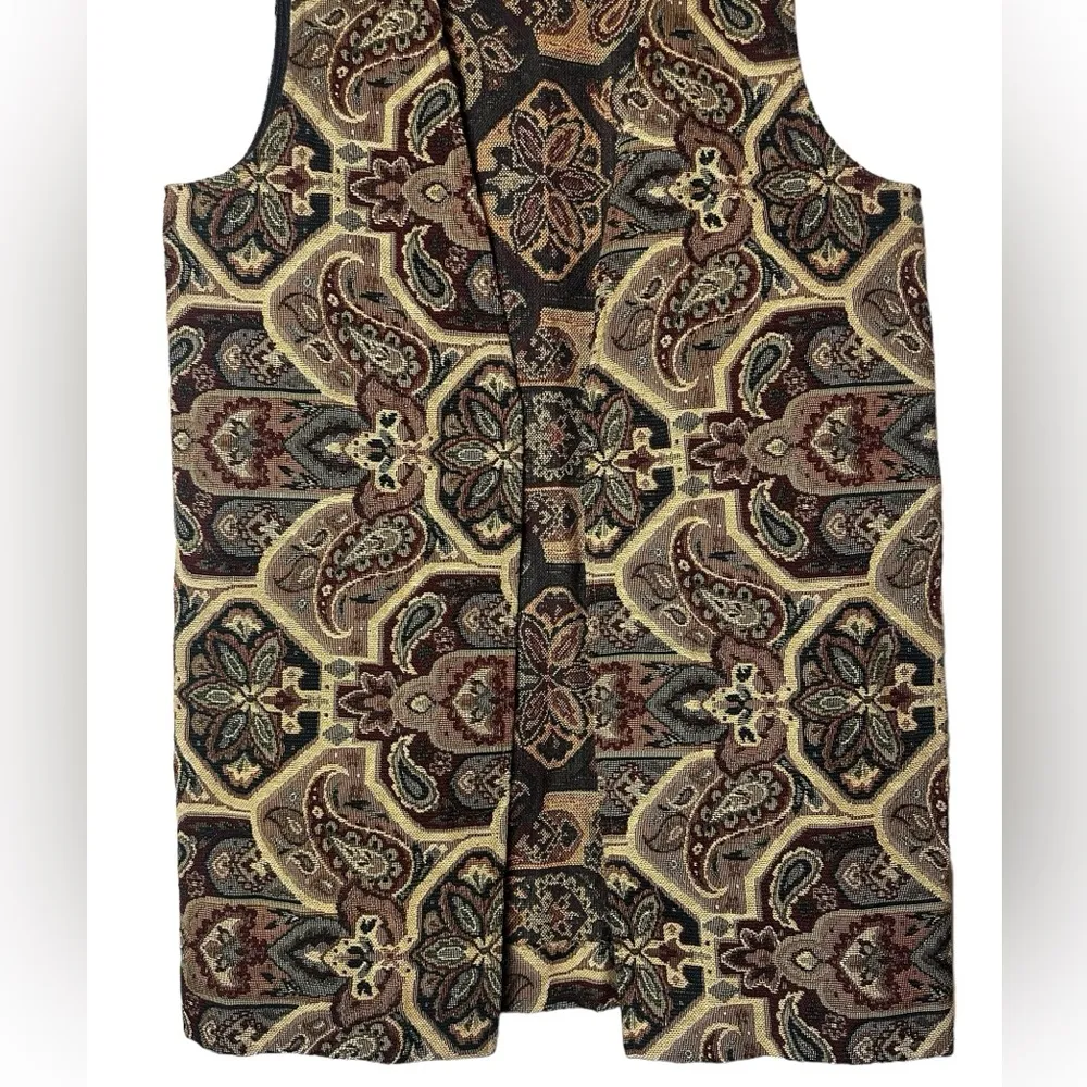 Vintage Womens Tapestry Vest Long Length Paisley Floral Hippie Boho One Size Tan Size undefined - Image 3