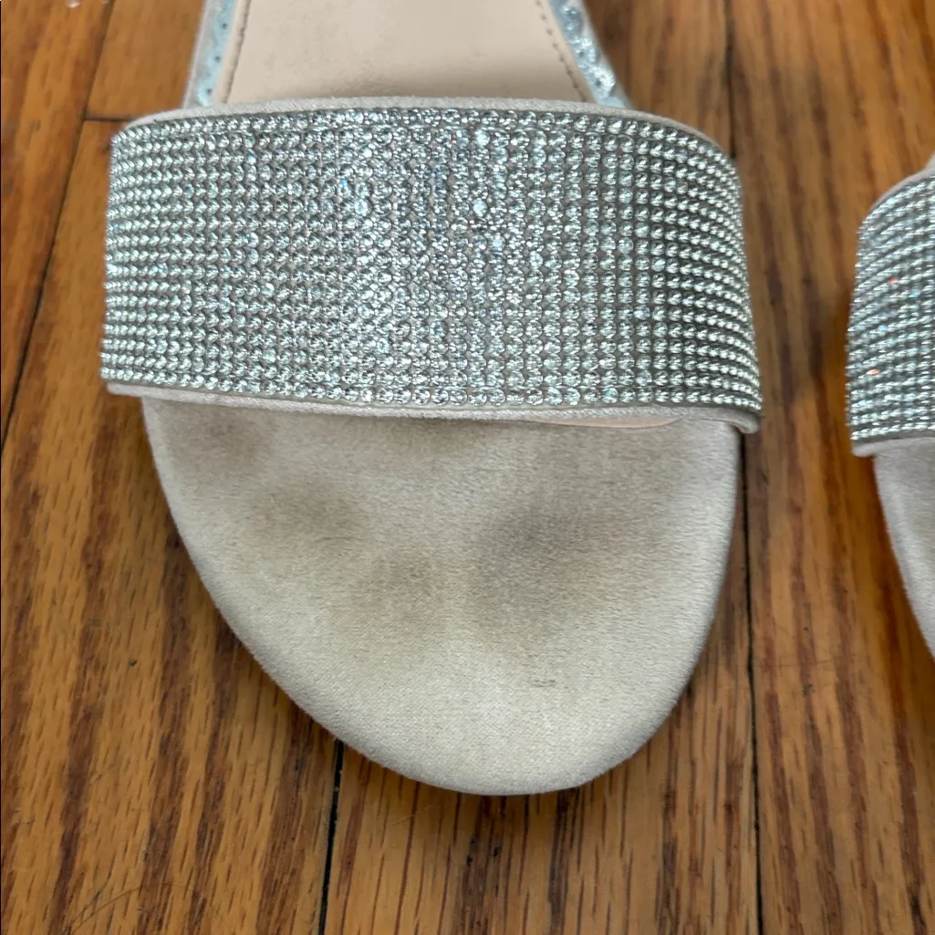 Sugar Machelene dressy‎ block heel sandal rhinestone beige strap size 10 Silver - Image 3