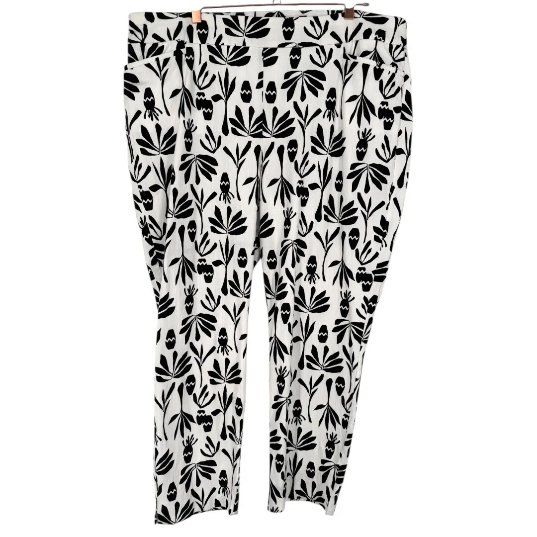 Chicos Womens Brigitte Artisan‎ Botanical Floral Ankle Pants Black White Size 18 - Image 4