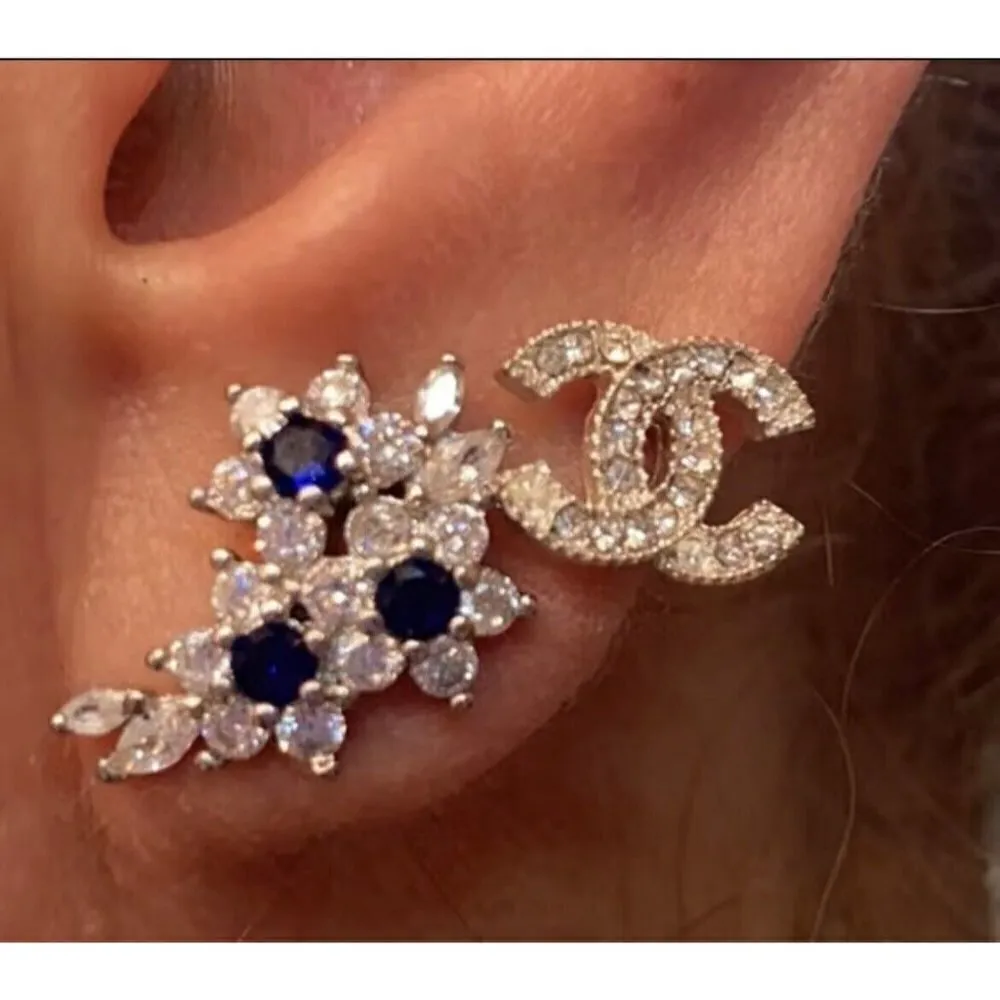 925 Silver plated Earrings Inlaid Blue cubic zirconia womens jewelry gift - Image 5