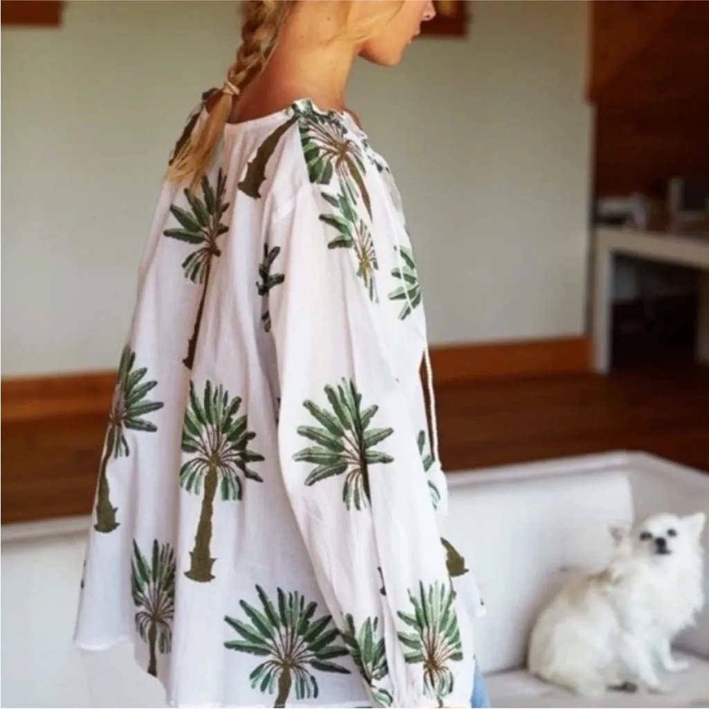 Emerson Fry Curation Bardot Top Palm Trees White Size M - Image 2