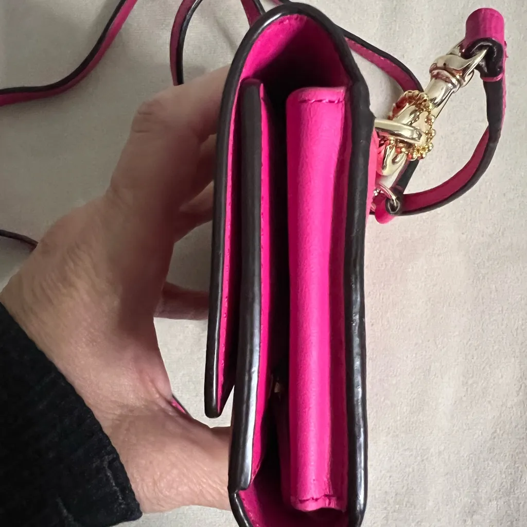 💖 COACH New York Crossgrain Leather Phone Wallet Crossbody – Hot Pink Fuchsia - Image 8