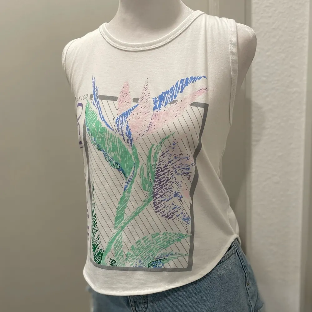 VTG 90s Lolas Zihuatanejo Mexico Tourism White Graphic Sleeveless Tank Top - Image 3