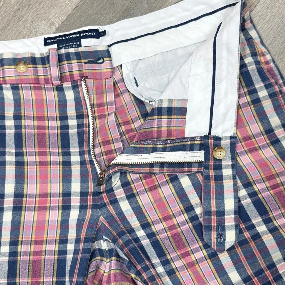 Ralph Lauren Sport Plaid Cuffed Crop Trousers Pants Pink Blue 14 Preppy Golf - Image 8