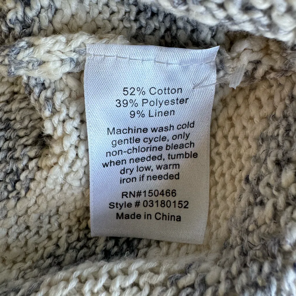 Market & Spruce Blue Ivory Striped Cotton Linen Button Shoulder Boatneck Sweater - Image 8