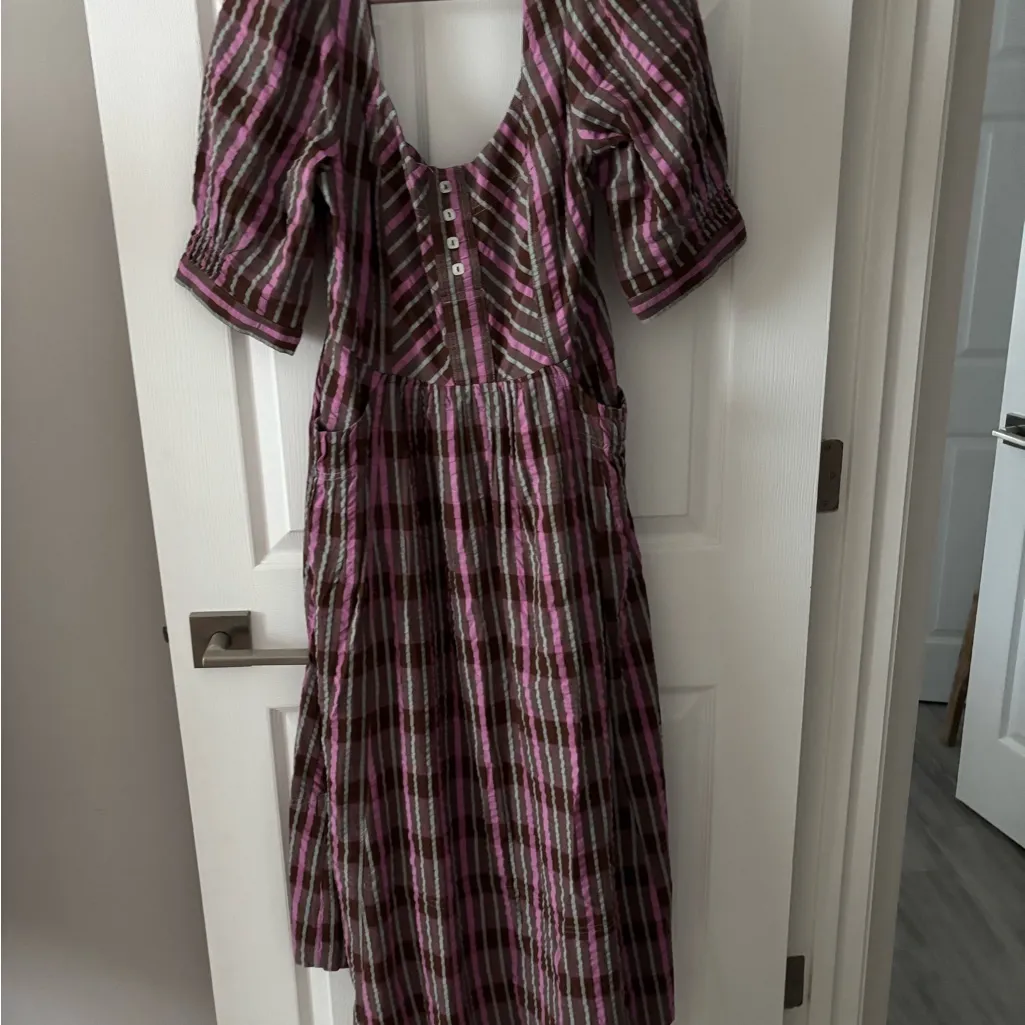 Free People Tulle Plaid Midi Dress in Pink‎ & Brown Combo size Small - Image 5