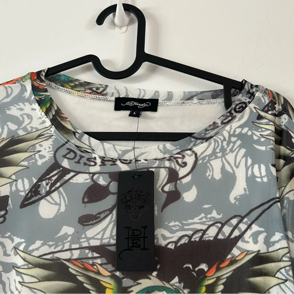 Ed Hardy Dragon Wings Mesh Long Sleeve Dress NWT Size L Y2K Grunge - Image 5