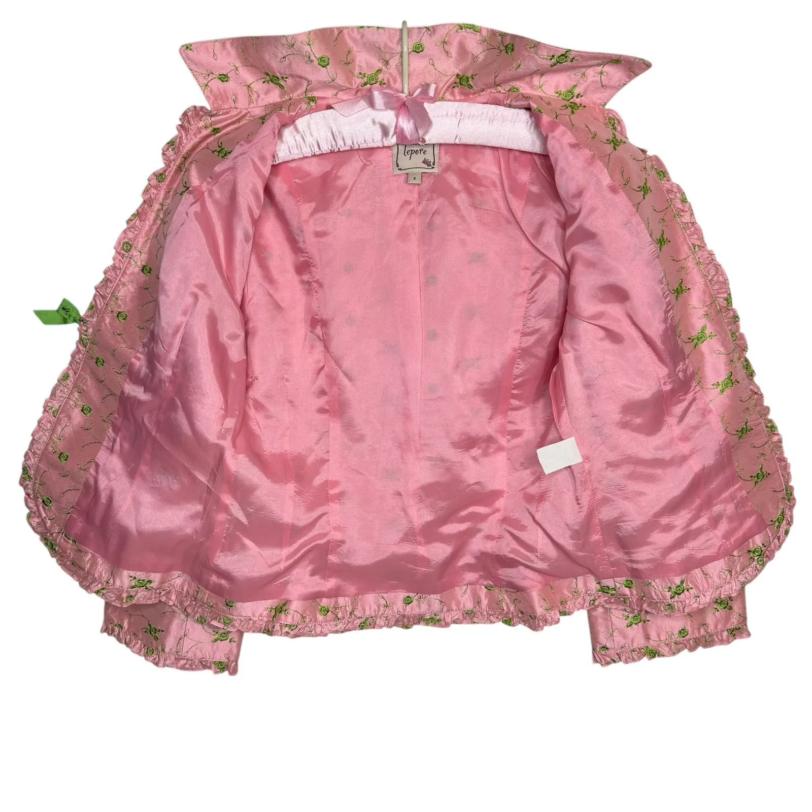 Vintage Nanette Lepore Blazer Jacket Size 4‎ Pink Green Silk Embroidered Cropped - Image 9