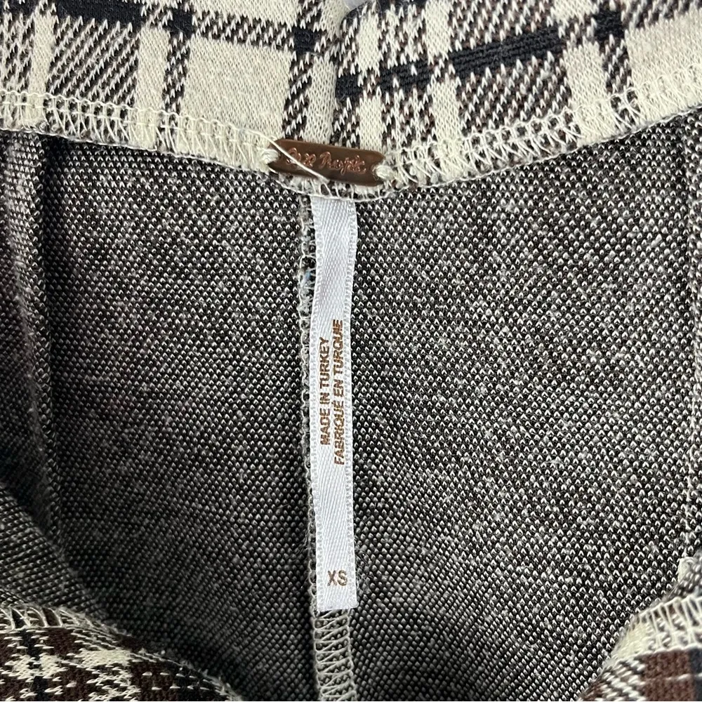 FREE PEOPLE Brown Cream Plaid High Rise Light Front Pleat Trouser Pants XS - Image 3