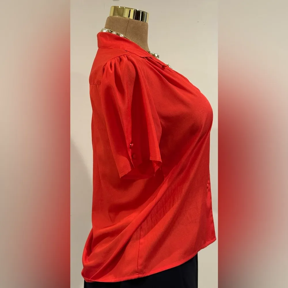Dana AshleyVintage Red Button Down Collard Shorts Sleeves.Pleated Blouse Sz 10. - Image 6