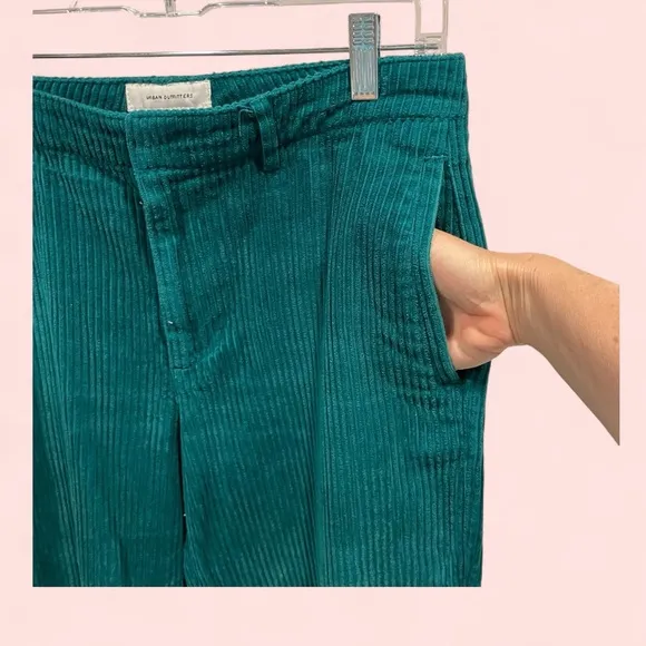 Cute Urban Outfitters wide wale corduroy teal crop pants sz 30 pockets - Image 2
