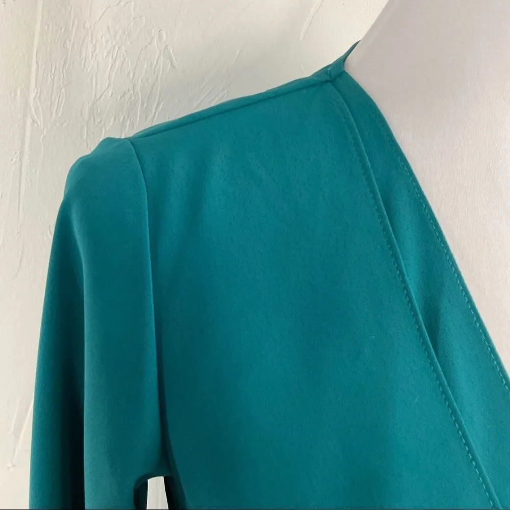 Topshop  Dark Teal Green Front Tie Long Sleeve Fit and Flare Dress 2 - Image 2