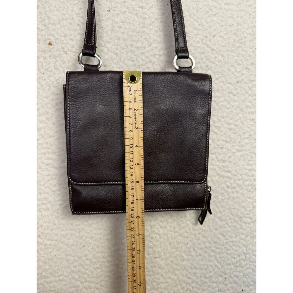 Tignanello Peppled Leather Crossbody Bag Purse‎ Brown Crossover Flap - Image 10