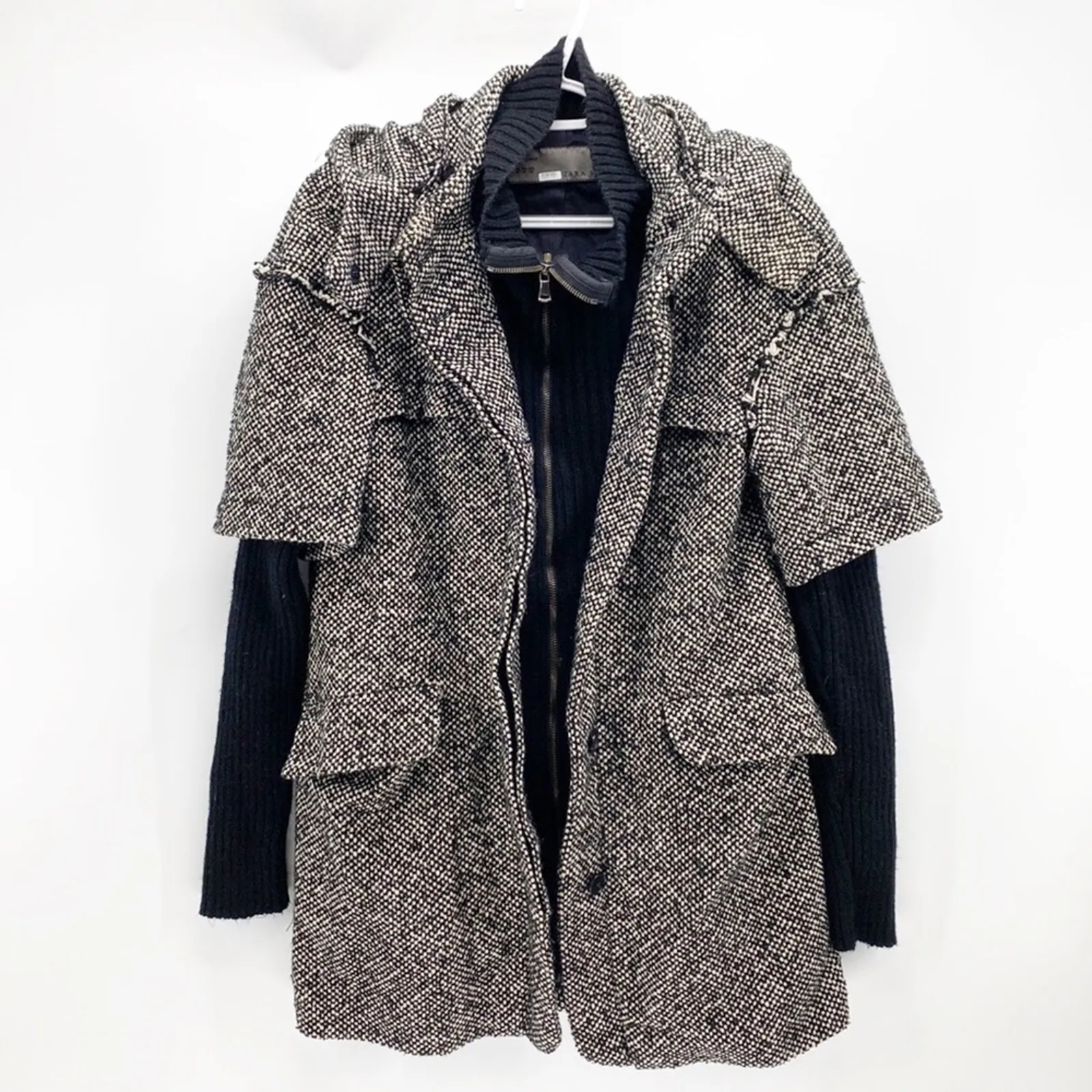 Zara Basic Tweed Full Zip Jacket Black White Marled Chic Office wear size M - Image 2