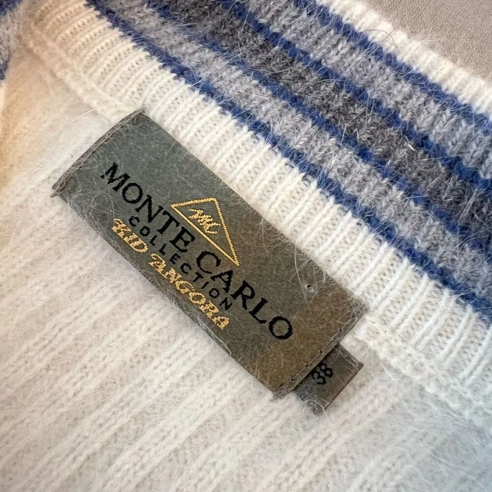 Monte Carlo Cole Ton Kids Ribbed Knit Angora Full Zip Cardigan Sweater Size 38 White - Image 7