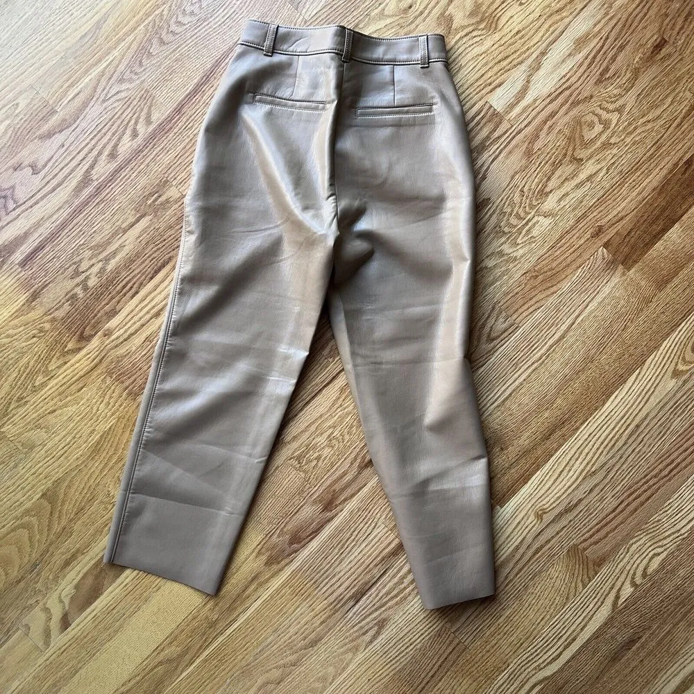 Aritzia Babaton Command Cropped Mid-rise Vegan Leather Tan Trousers‎ Size 4 - Image 2