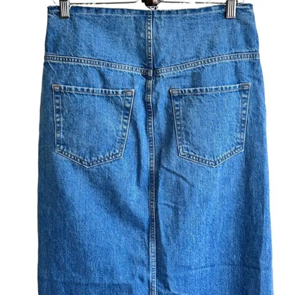 FRAME Sea Cut Off Waist Maxi Jean Denim Skirt Raw Hem‎ Blue Front Slit 26 - Image 7