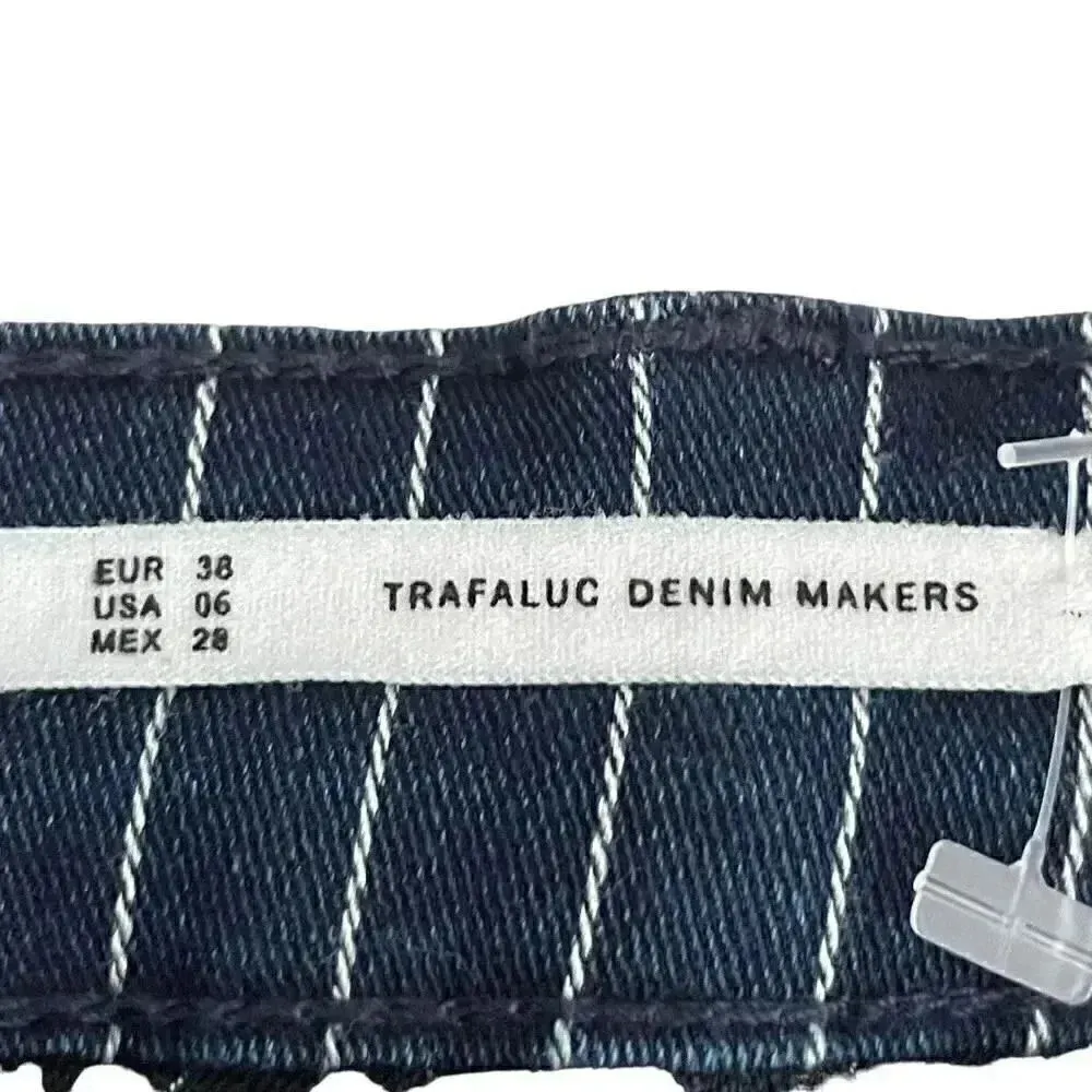 NWT Zara Trafaluc Stretch Navy Stripes Denim Slim Fit Distressed Ankle 6 #1131 - Image 6