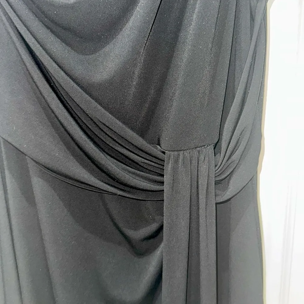 Connected Apparel black one shoulder faux wrap dress. Poly/Spandex. Size 10. - Image 5
