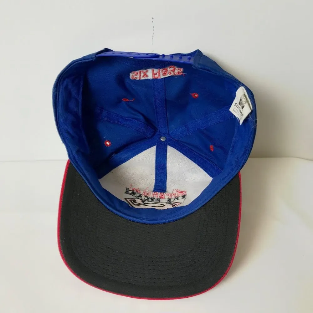 90s VINTAGE Six Flags Snapback Superman Ride Hat Cap Logo Rollercoaster OSFA OG - Image 3