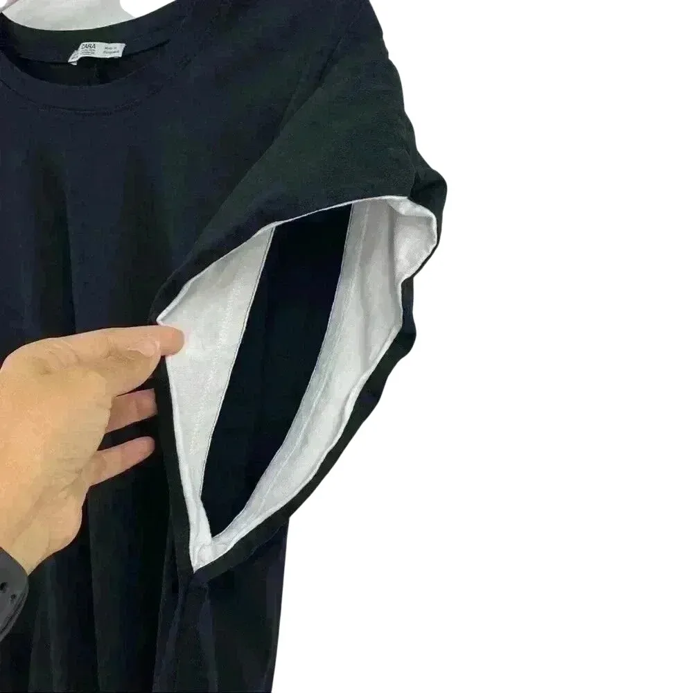 ZARA  Collection Women's Basic Boxy‎ Black White T-Shirt Size Large Casual - Image 4