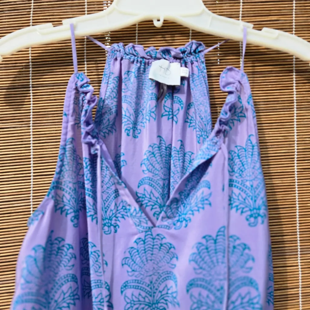 Anthropologie HD In Paris Panorama Purple Palm Print Blouse 100% Silk 4 - Image 2