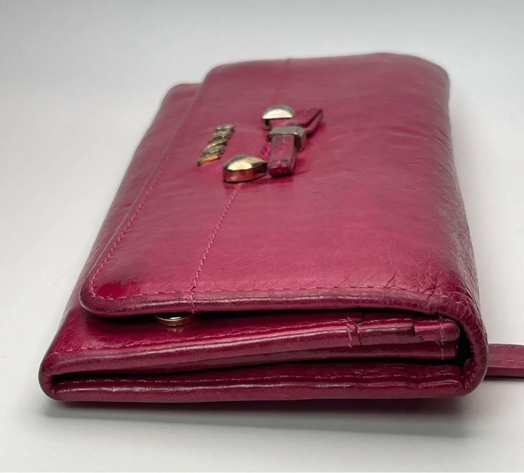Prada Saffiano Leather Long Wallet w/ Bow - Peonia - Preowned - Image 4