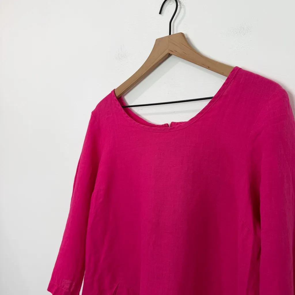 Flax Back Up Tunic Top 100% Linen Button Pleat Pink Size Small - Image 4