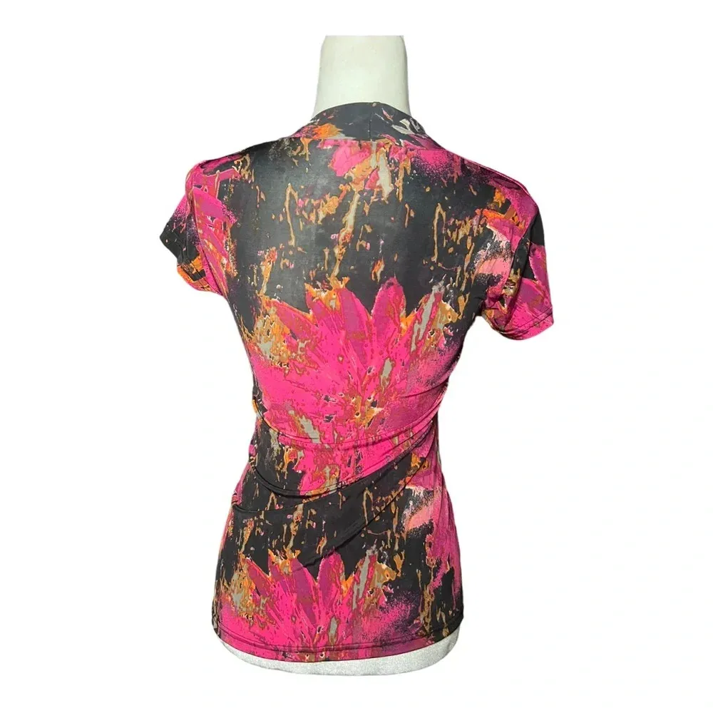 Y2K Abstract Swirl Top | Electric Pink & Orange Blast | Bold & Retro Size M - Image 2
