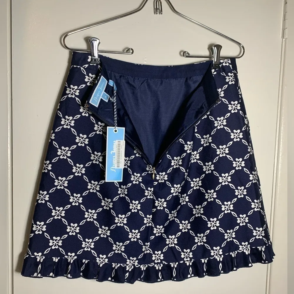 Draper James NWT blue & white print ruffle hem two pocket back zip mini skirt 6 - Image 6