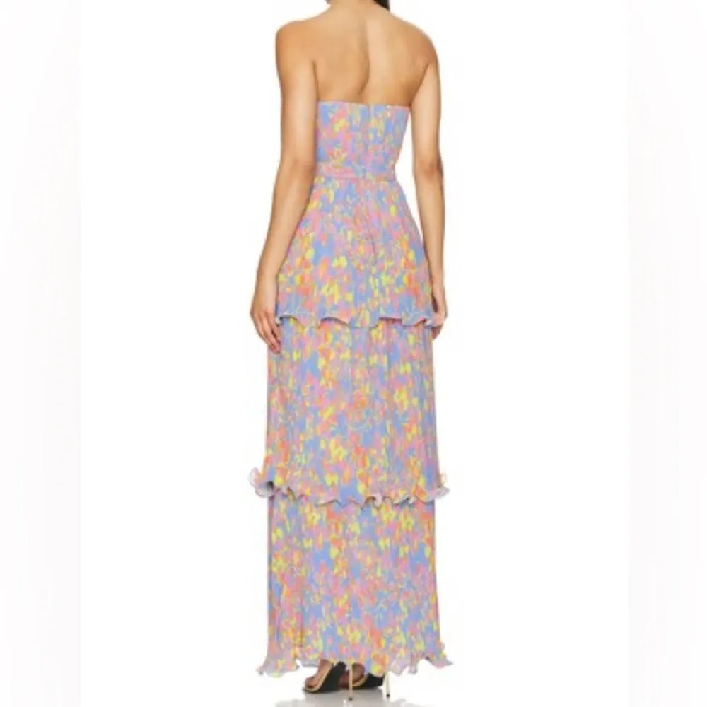 AMUR Laine Tiered Gown Strapless Painted Scaevola Women’s Sz 2 Blue - Image 5