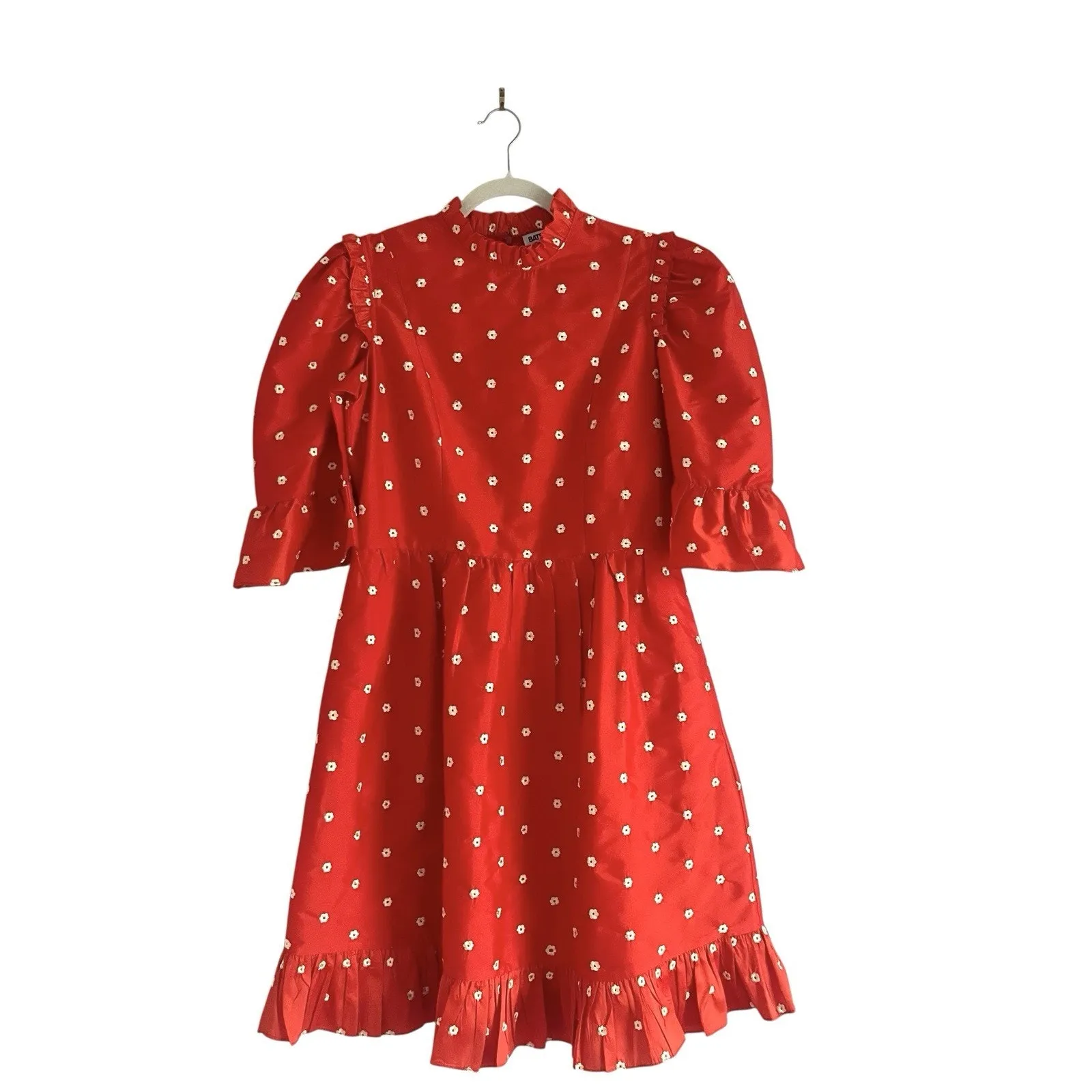 Batsheva Spring Floral Embroidered Silk Taffeta dress Size 10 art to wear chic - Image 2