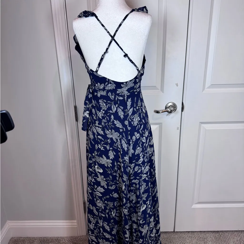 BB Dakota RSVP Fairycore Coquette Floral Ruffle Wrap High-Low Maxi Dress Navy 0 - Image 4