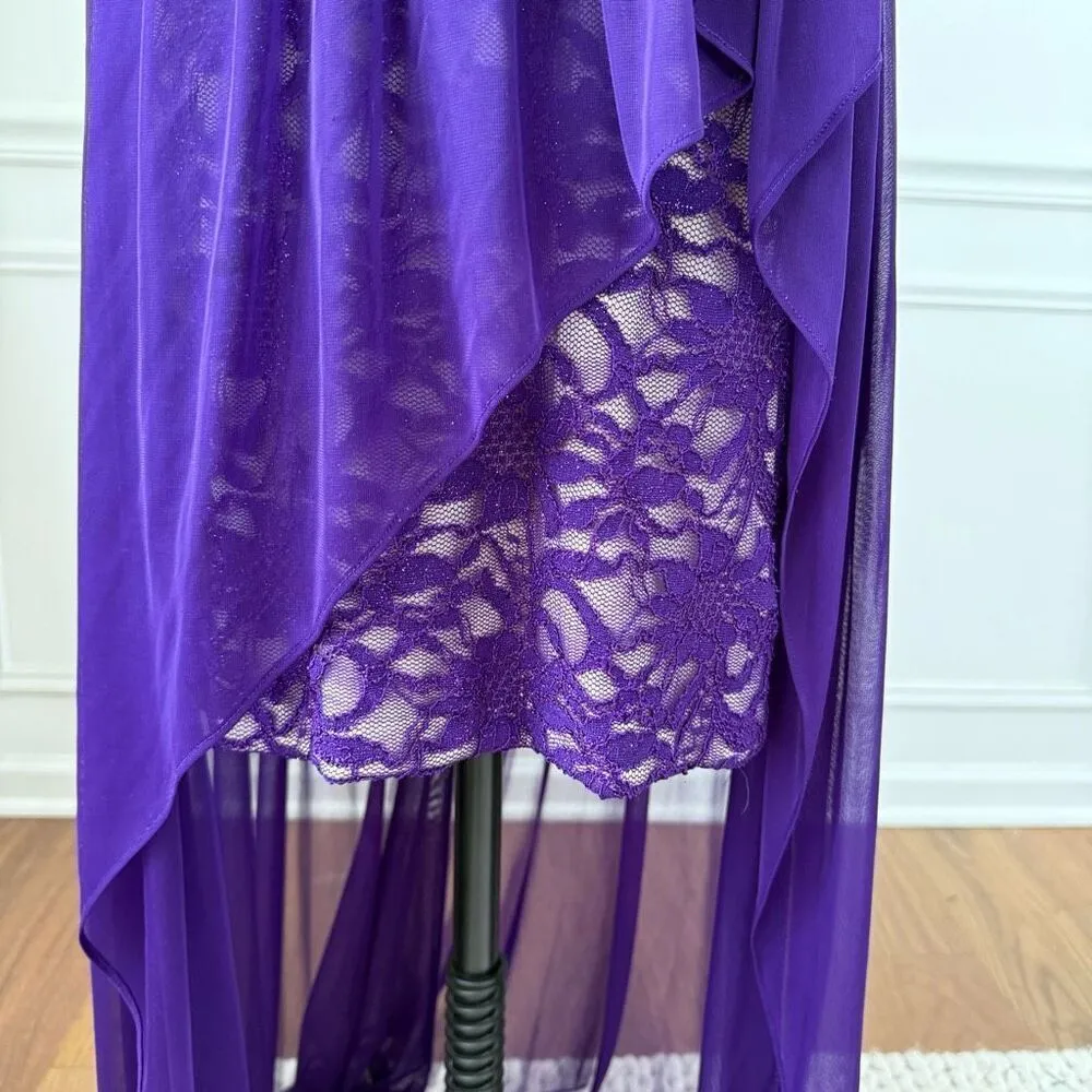 Morgan & Co. Keyhole High Low Purple Open Back Dress 11 12 M Size M - Image 7